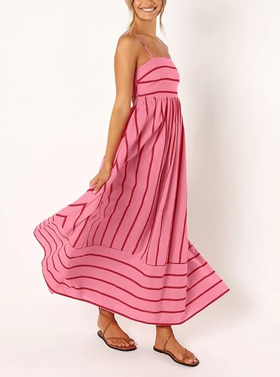 Vestido Midi Fluido con Espalda de Volantes y Tirantes Finos para Mujer