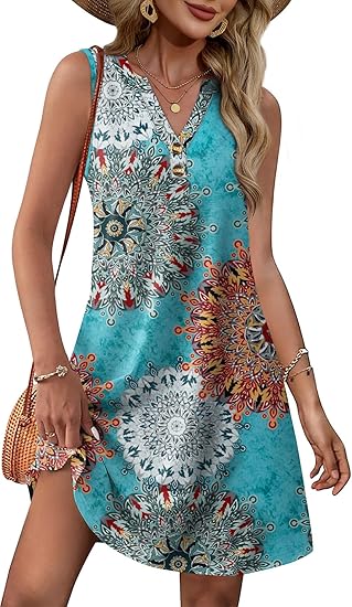 Vestidos de Verano para Mujer 2025 - Vestidos Playeros con Escote en Pico, Botones y Bolsillos